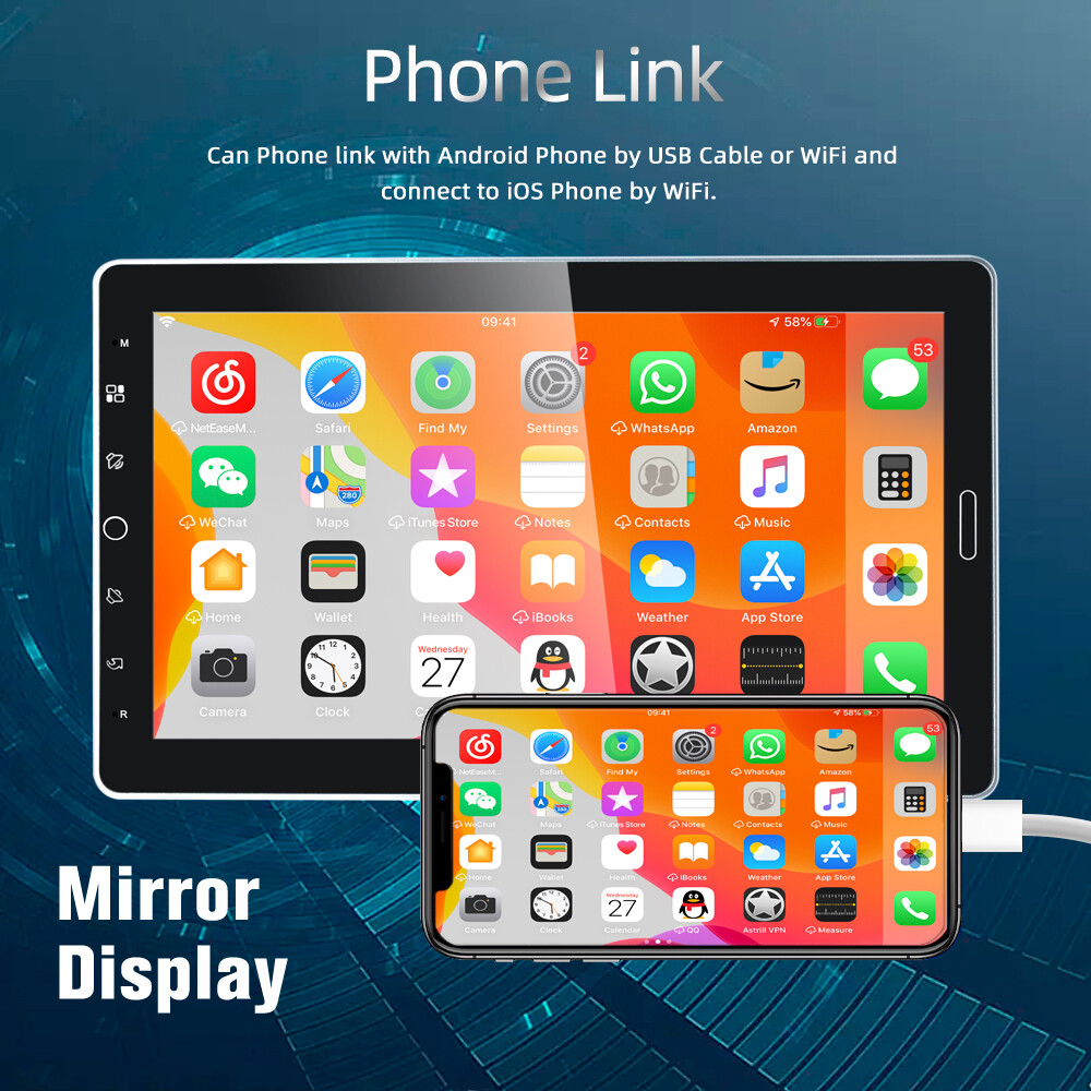 Carplay 10.1″ Car Stereo Radio Bluetooth Single 1Din Rotatable Touch Screen MP5