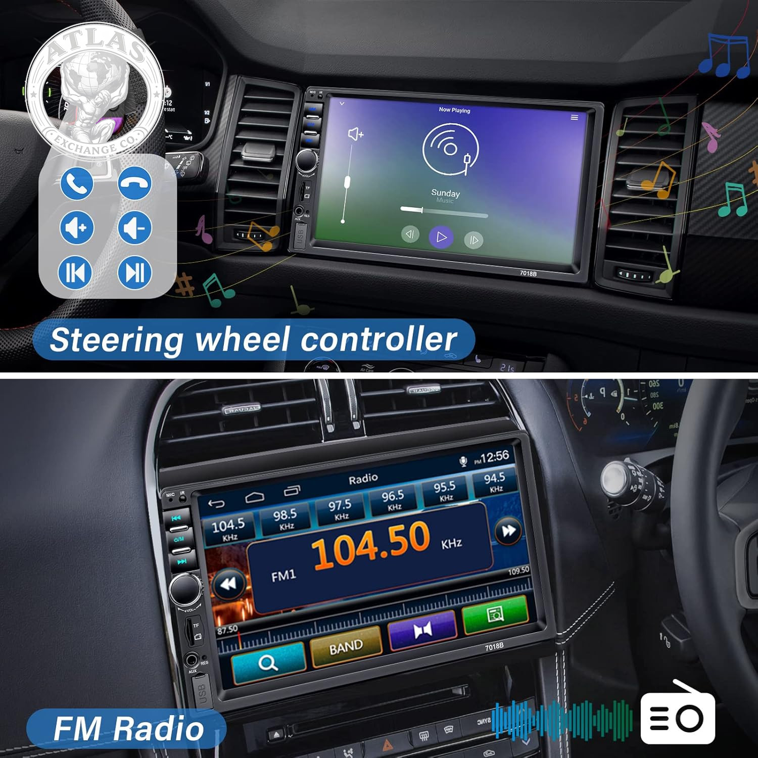 Double Din Car Stereo with Backup Camera Microphone, 7′ Touchscreen 2 Din Radio,