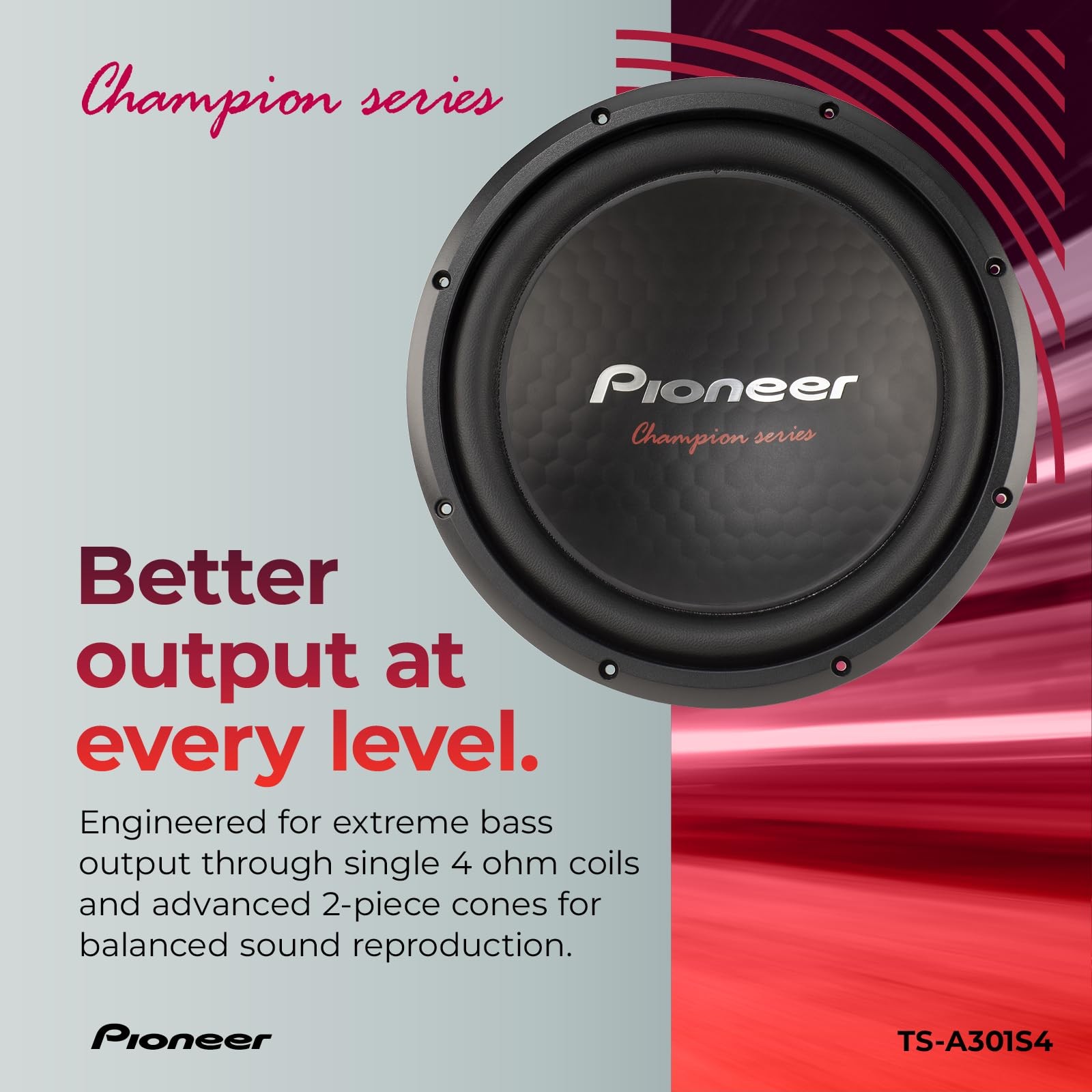 PIONEER TS-A301S4 – Powerful 12-inch Subwoofer, 1600 Watts Peak Power, Single 4