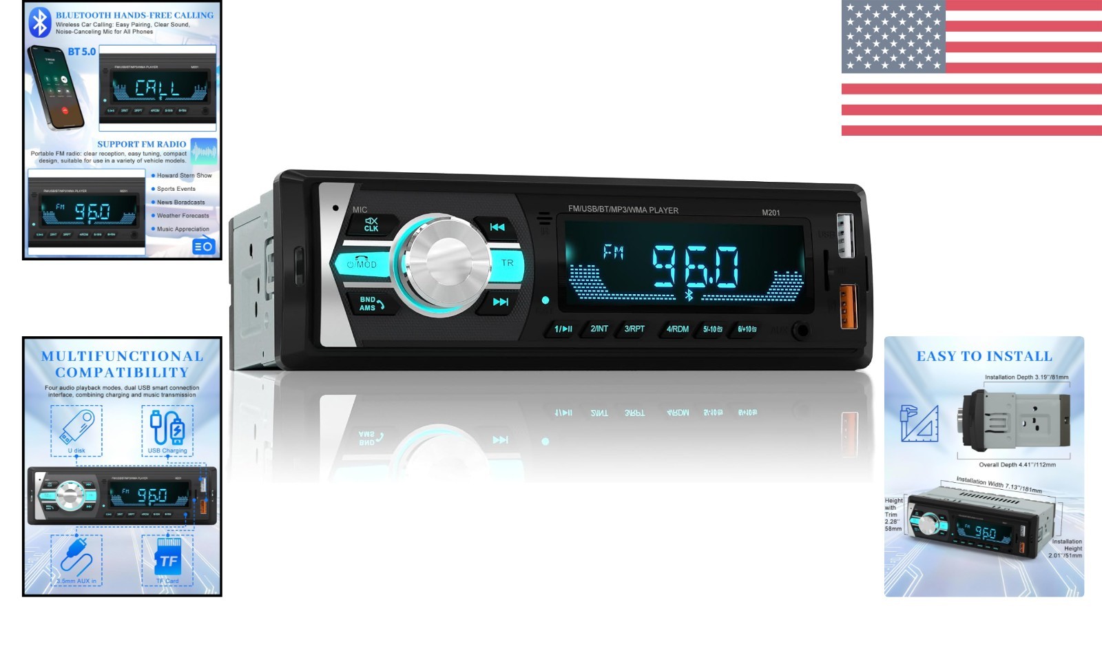 Durable Bluetooth Car Stereo with Easy Installation – FM/USB/AUX Connectivity