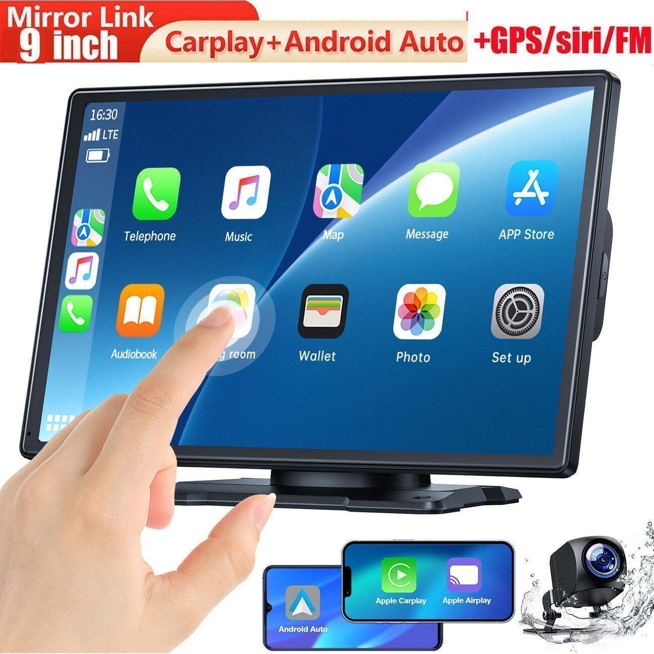 9 inch Portable Car Stereo Wireless Apple Carplay&Android Auto GPS+Backup Camera