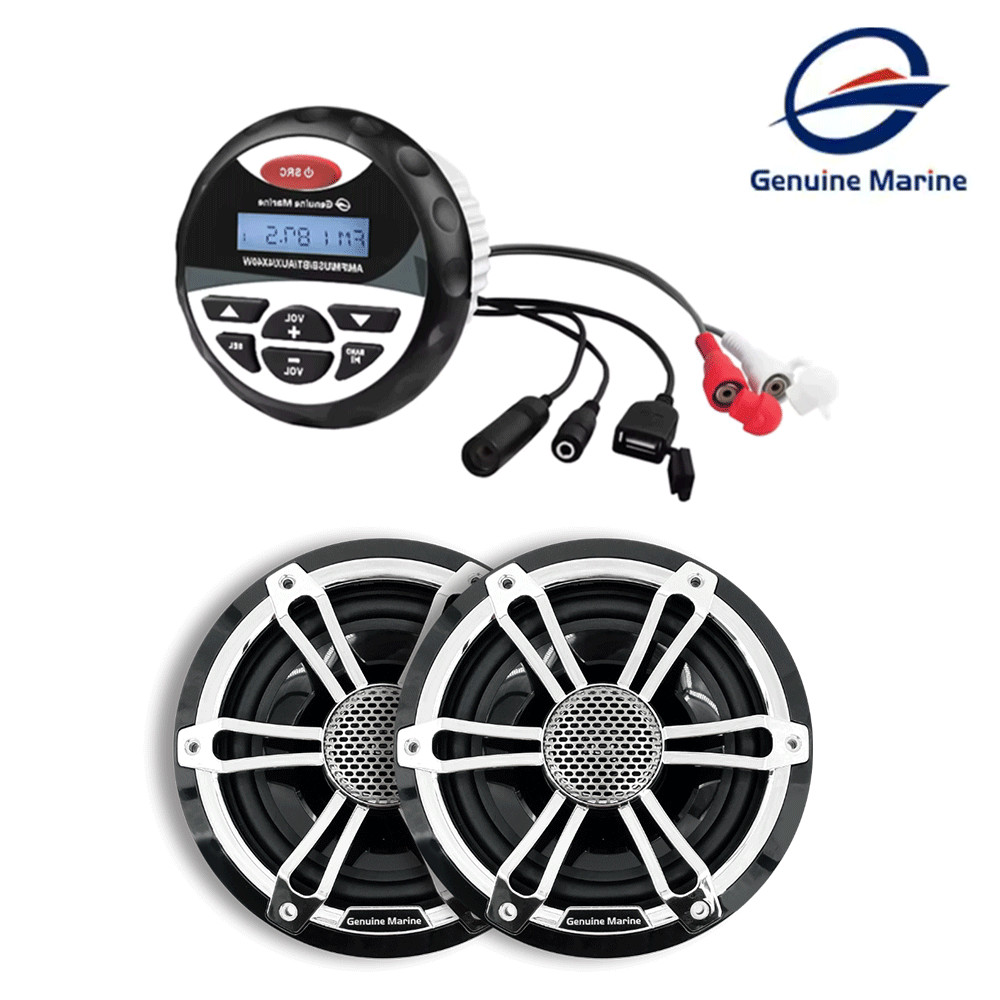 Marine Audio Package w/ Waterproof Bluetooth Stereo Receiver and Boat Speakers