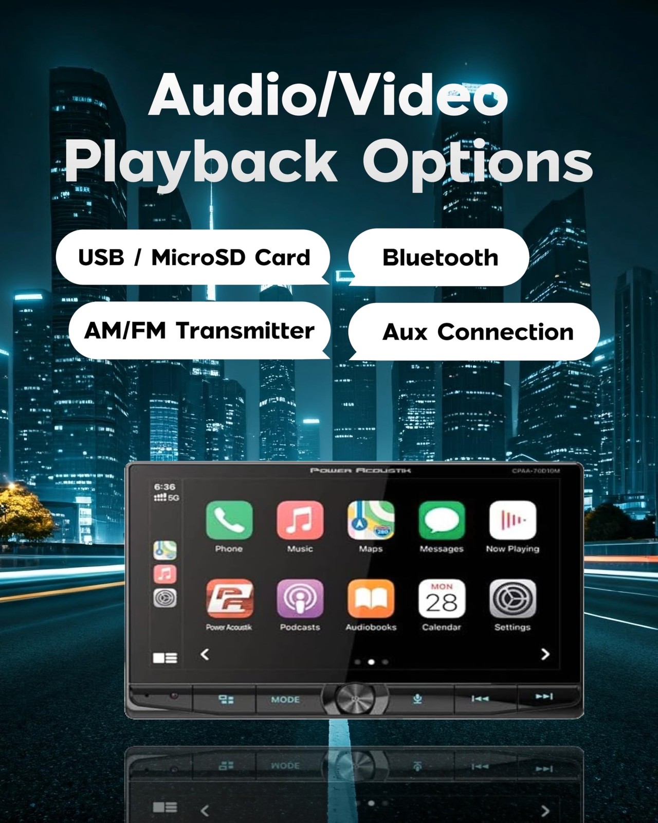 Power Acoustik 10.6 Inch Floating Double Din Media Receiver With Carplay Auto