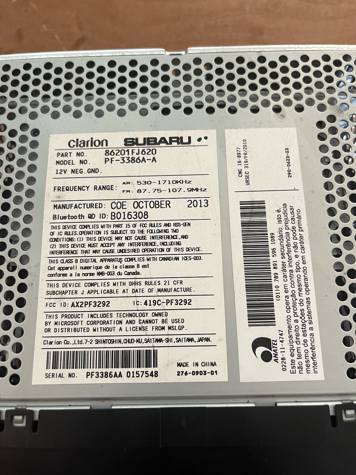 2013-2014 Subaru Impreza XV Crosstrek AM/FM CD Radio – Part 86201FJ630