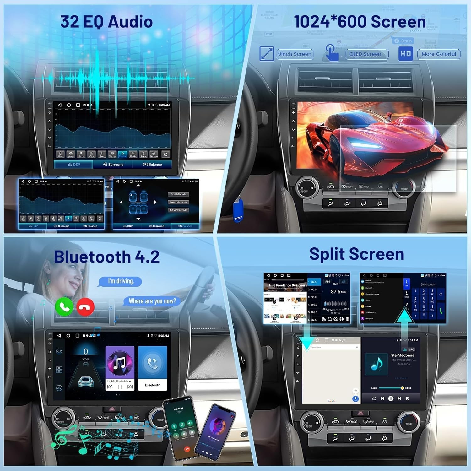 10.1″ 64G Android Auto Carplay Stereo for Toyota Camry 2012-2014; Non-JBL
