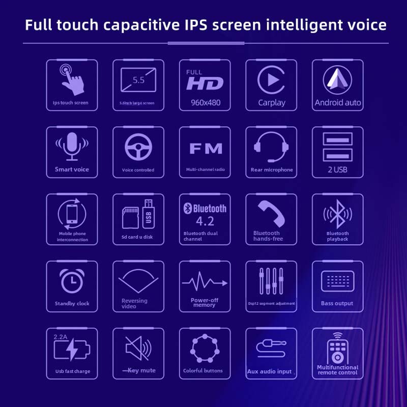 5.5″ Single 1 DIN Car Stereo Radio Bluetooth Apple Carplay Touch Screen Voice/FM