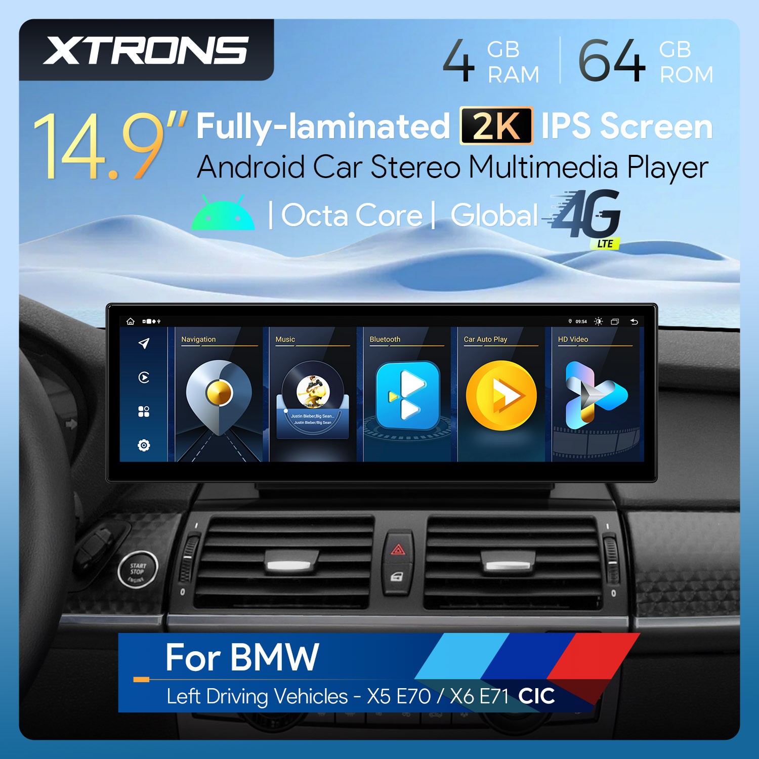 Android 14 Stereo for BMW X5 E70 X6 E71 14.9 inch Screen Wireless CarPlay 4G 64G