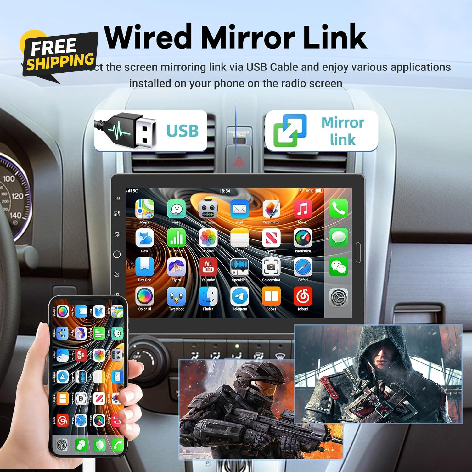 10.1 Inch Single Din Car Stereo with Carplay and Android Auto, 10 Inch