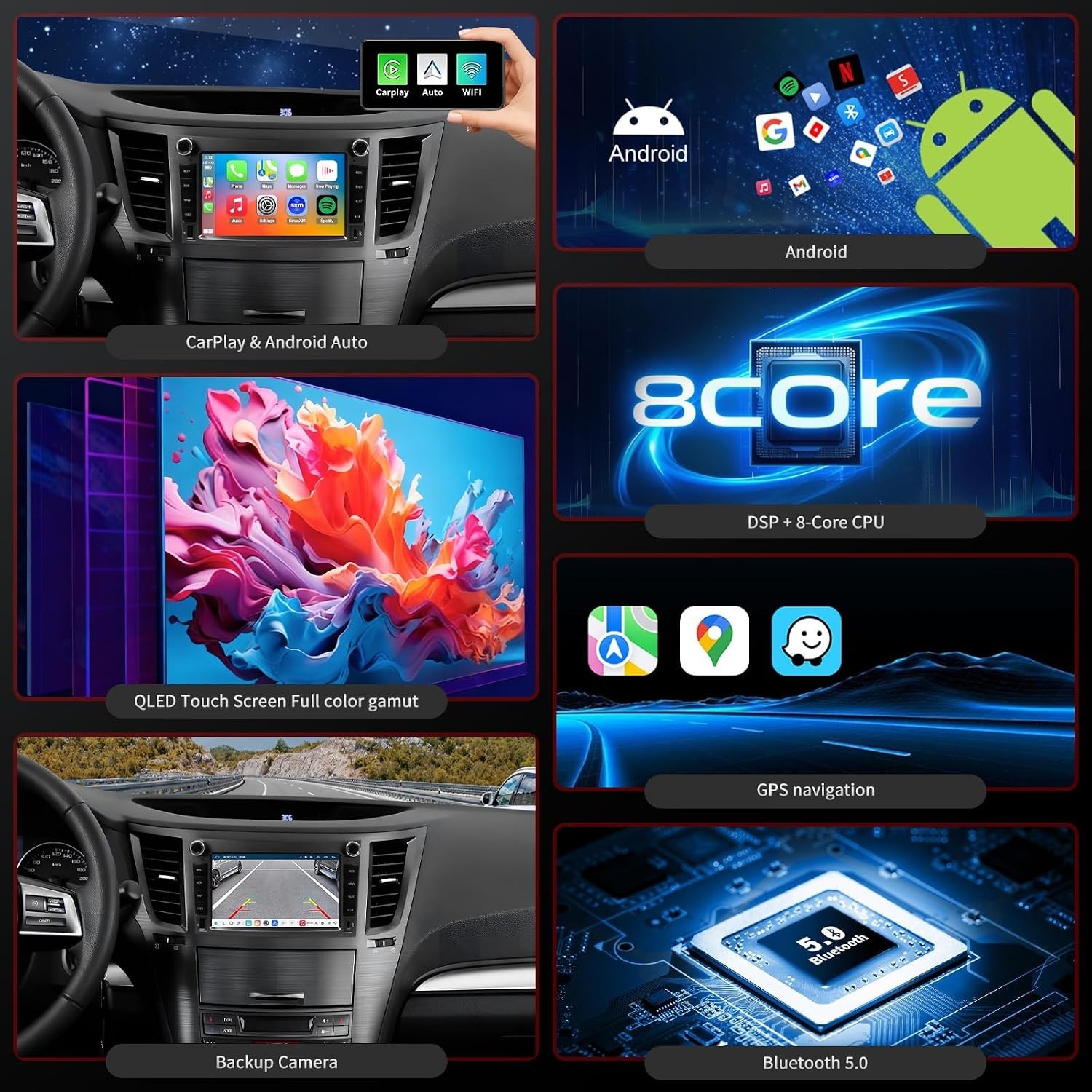 QLED Wireless Carplay Android Auto Stereo for 2010-2014 Subaru Legacy Outback