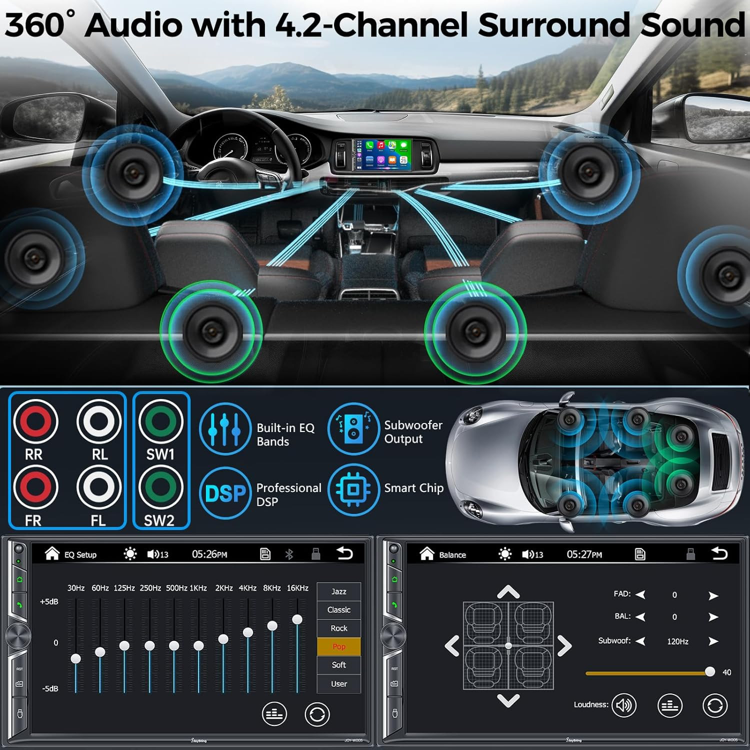 7″ Double Din Car Stereo Compatible with Wireless Apple Carplay & Android Auto,