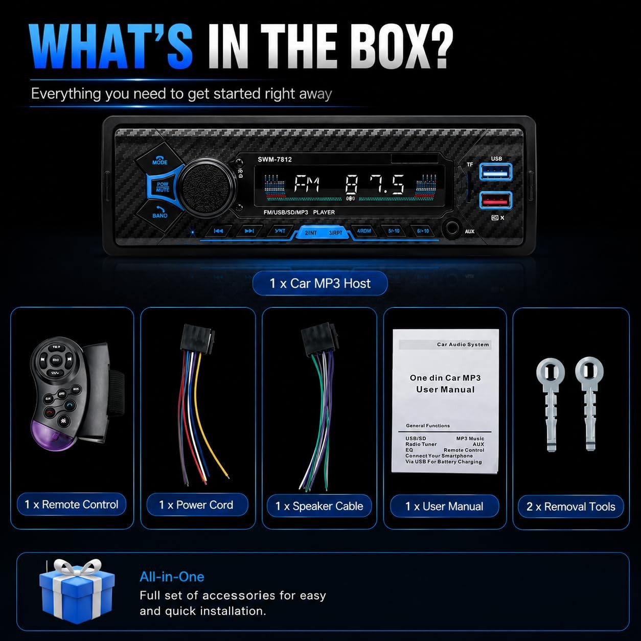 Single Din Car Radio Stereo Bluetooth AI Voice Steering Wheel Control FM USB