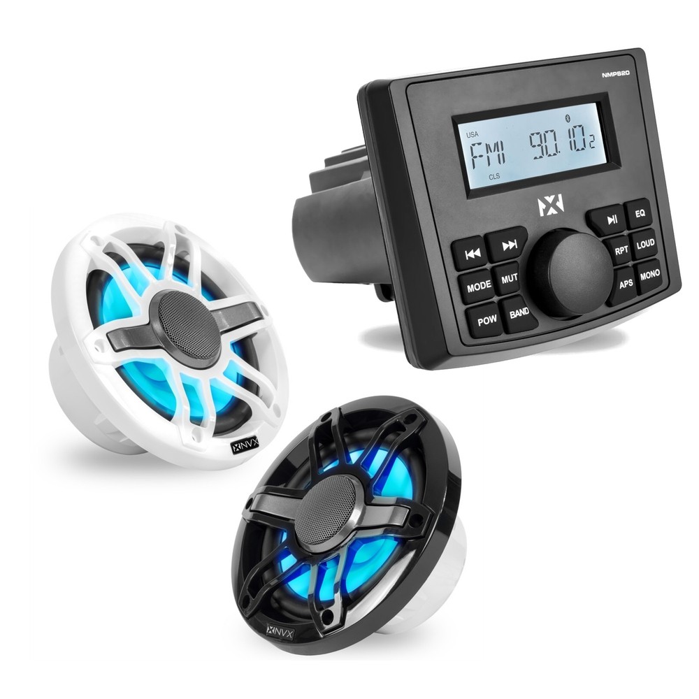 NVX NMPS20 & MVSP65 6.5″ Marine Receiver and Marine Speakers Package
