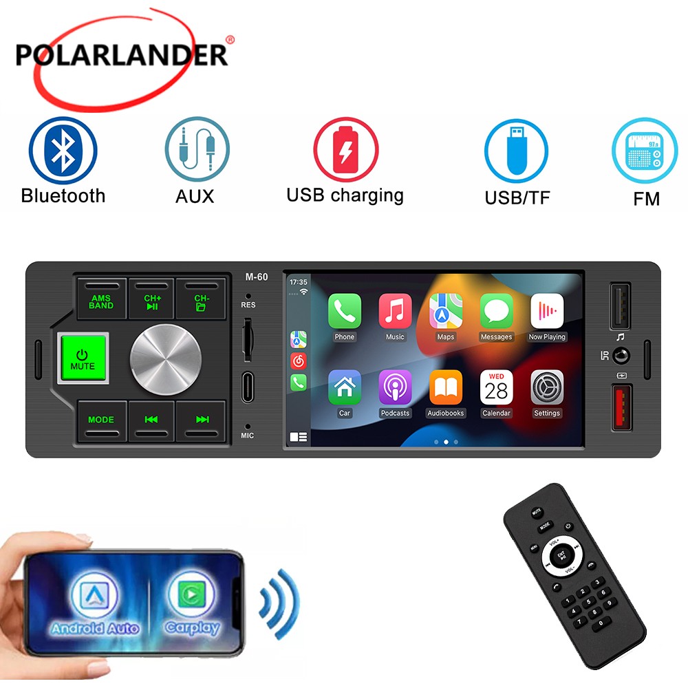 Mirror Link FM60 Bluetooth Type-C 4.1in 1DIN Carplay Car Stereo Radio MP5
