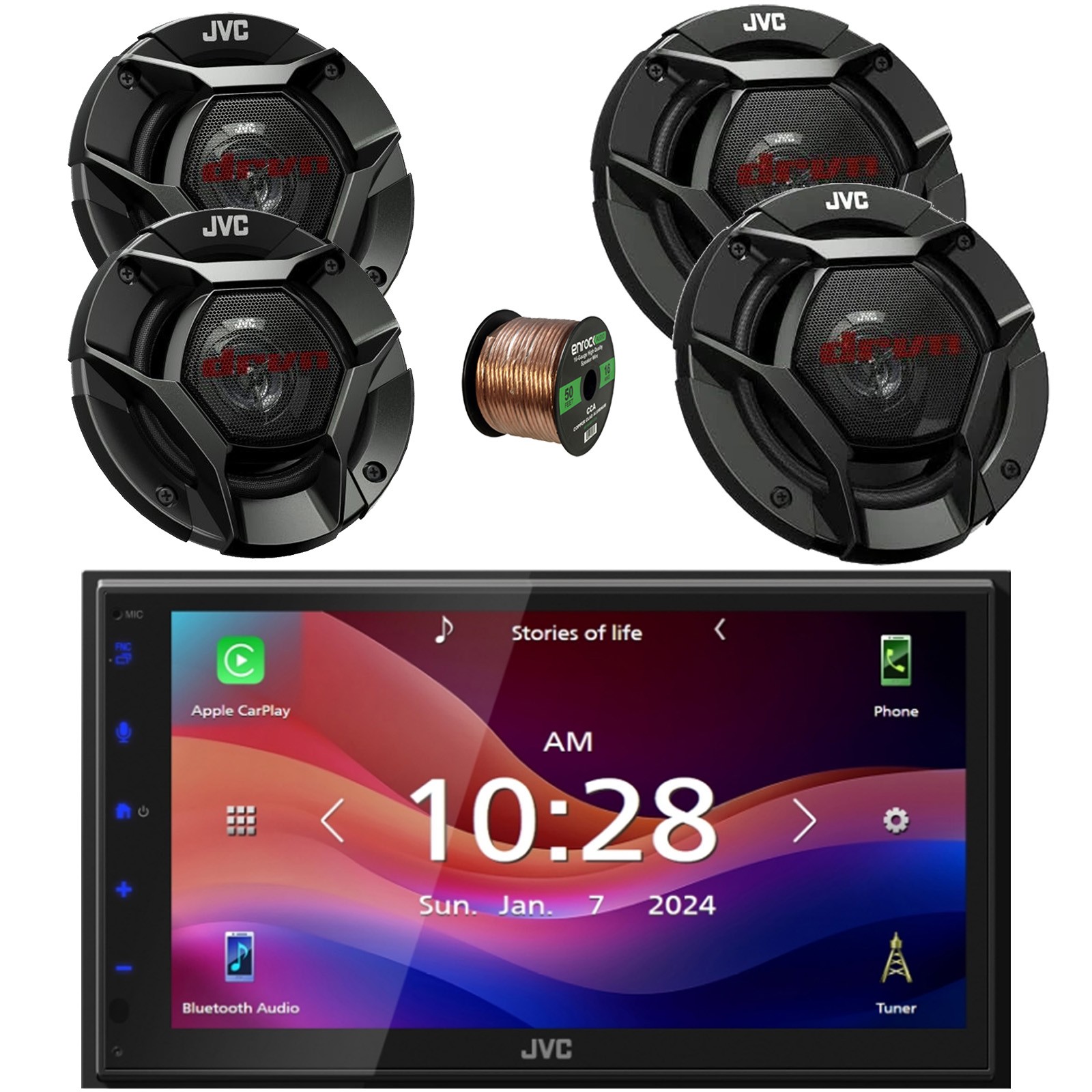 JVC 6.8″ Touchscreen WiFI Bluetooth Receiver, 2x 6.5″ + 2x 4″ Speaker, Wire