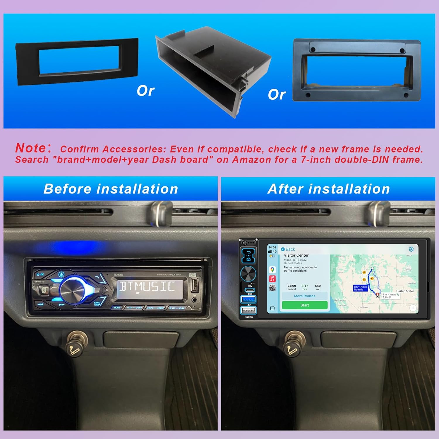 6.8″ Single Din Car Stereo Wireless CarPlay touchscreen Bluetooth Radio USB CAM