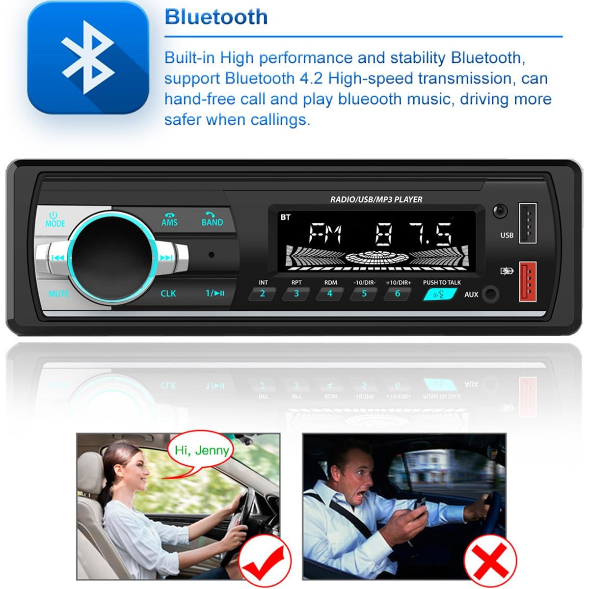 Aototeck Single DIN Car Stereo Bluetooth Hands-Free, 12V-24V Radio with…