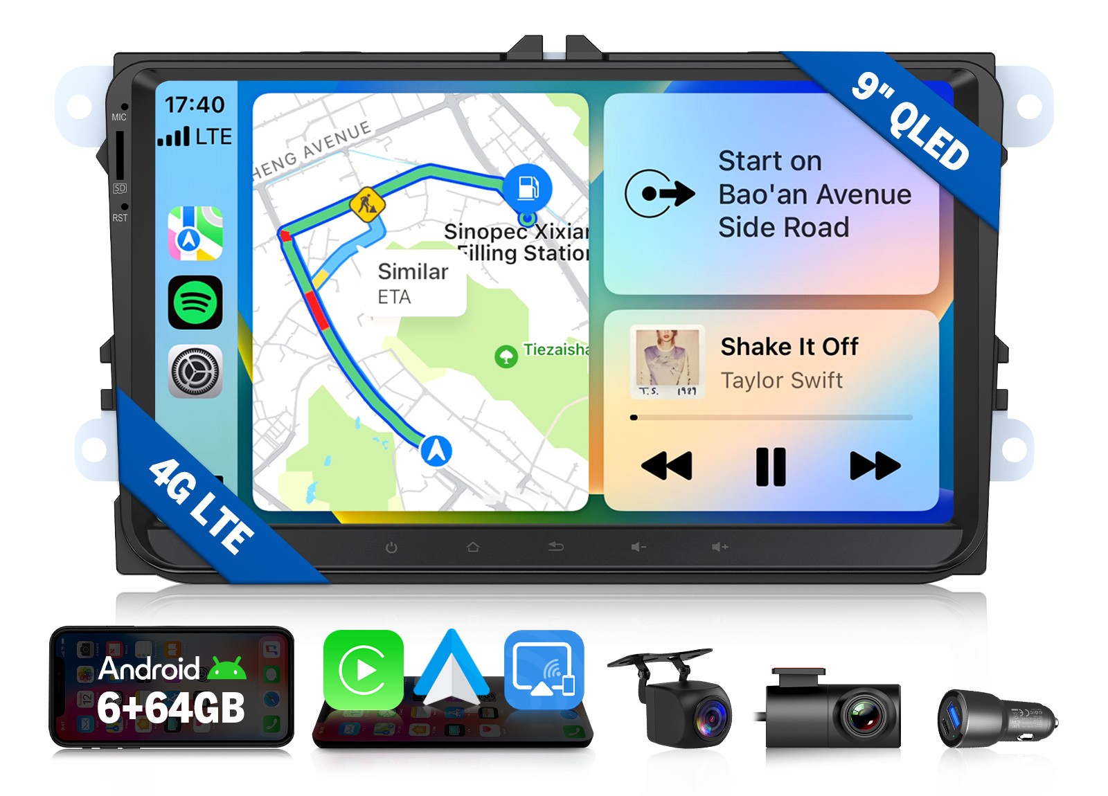 9″ QLED Touchscreen 6+64 Android 13 Radio for VW Golf MK5 MK6 Car Stereo CarPlay