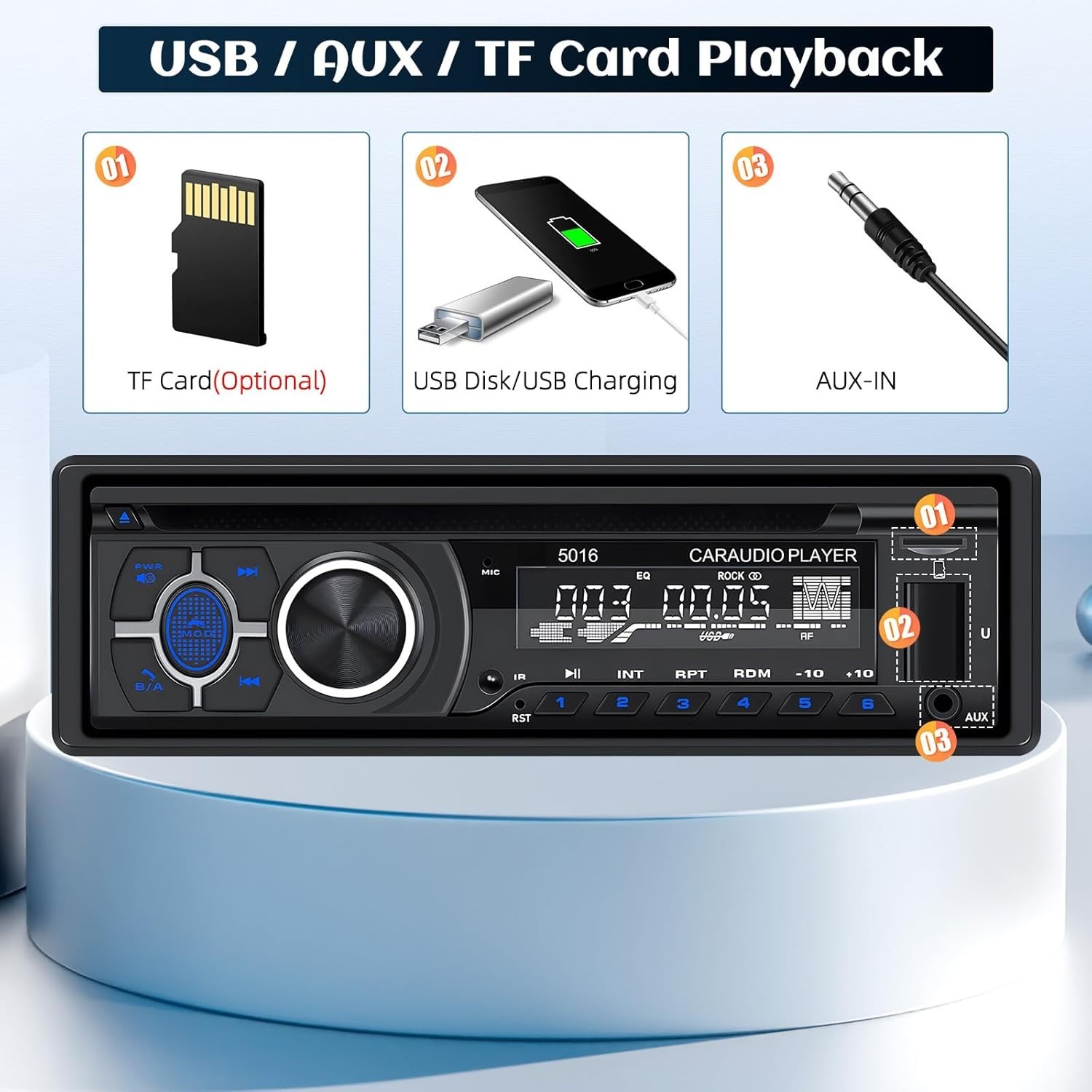Bluetooth CD Car Stereo with USB Port – AM/FM Radio, MP3 Player, High Contras…