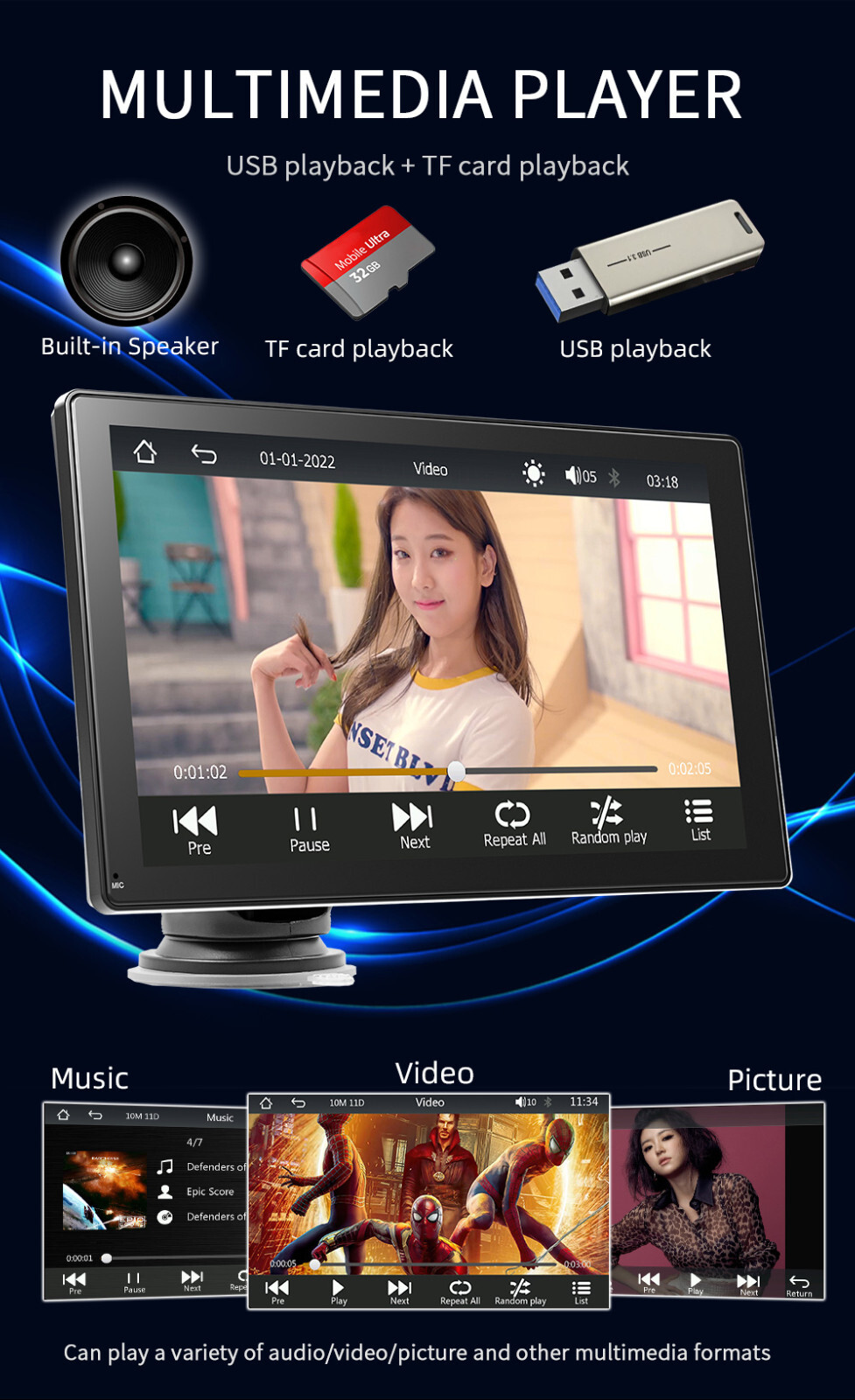 9in Radio Car Stereo Touch Screen MP5 Player BT For Apple CarPlay Android Auto