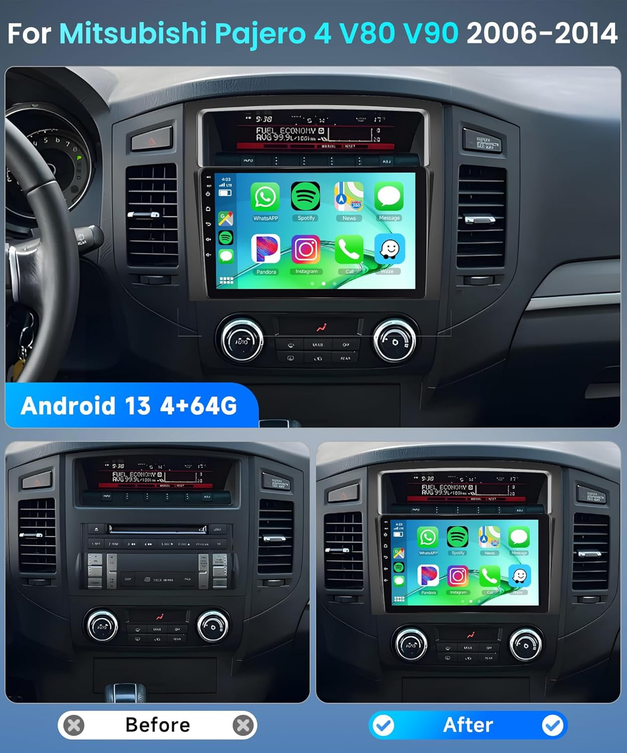 Car Radio For Mitsubishi Montero 2006-2019 Apple CarPlay Android 15 GPS Navi US