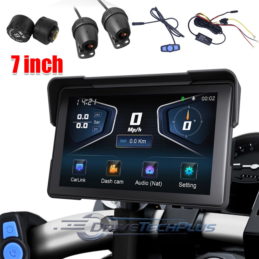 7 Inch Waterproof Touch Screen Motorcycle Wireless CarPlay Android Auto GPS TPMS