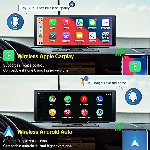 9.3″ Portable Car Radio with Dashcam, Wireless Carplay Car Stereo Android Auto
