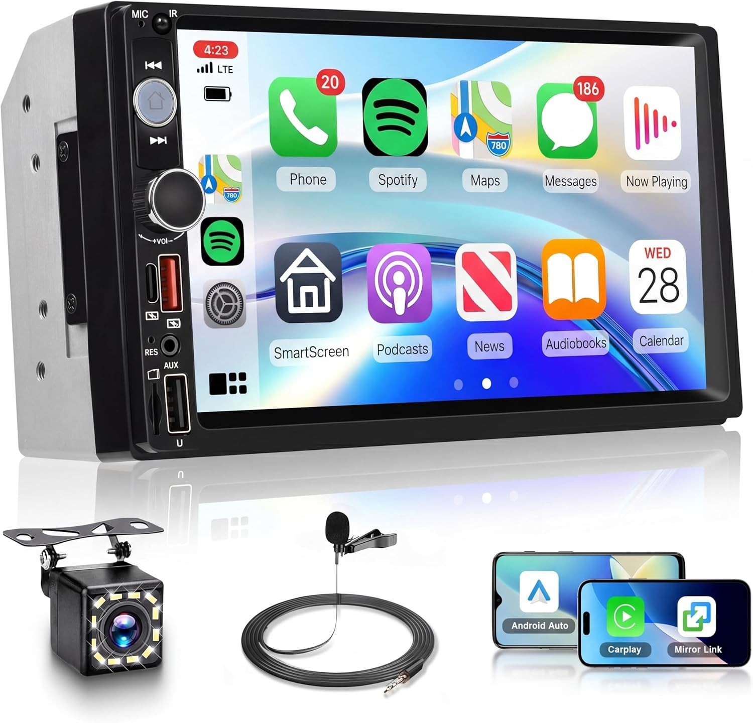 Double Din 7 Inch Car Stereo with Fast Charging, Video Playback & Mirror Link
