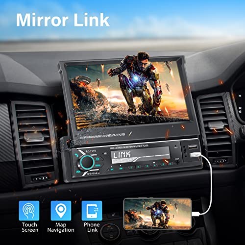 Single Din Car Stereo Screen with Wireless Carplay & Android Auto, 7′ Flip Out