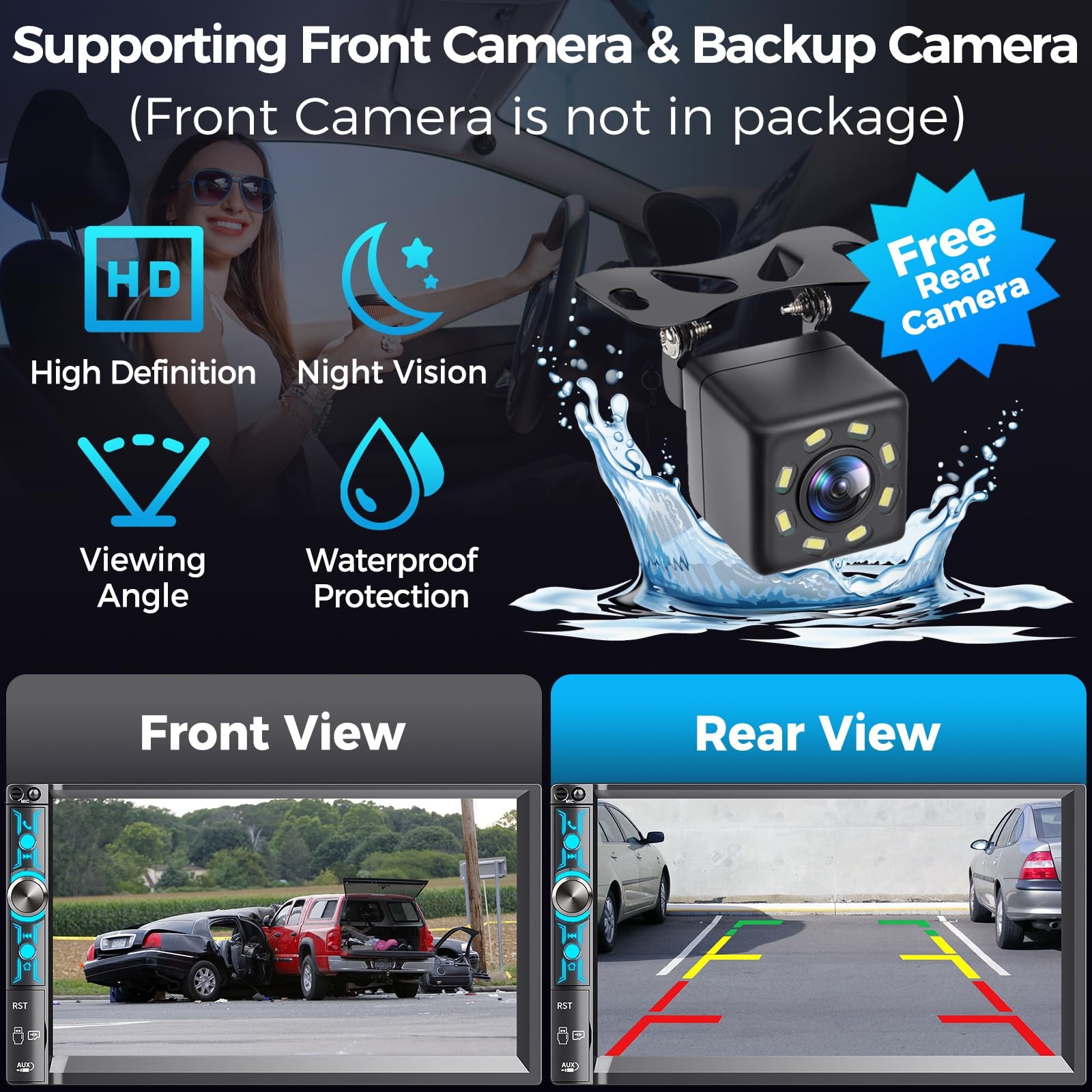 7″ Double Din Car Stereo with Wireless Apple CarPlay & Android Auto, Bluetoot…