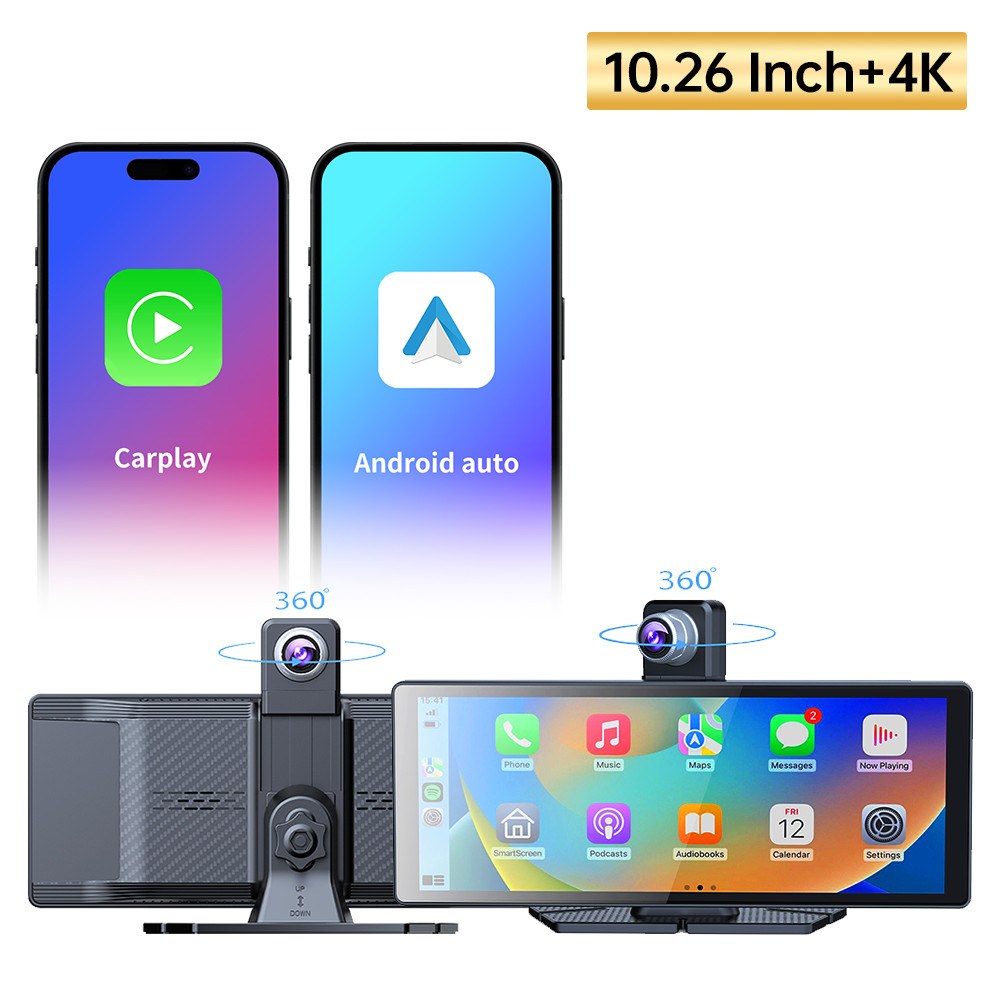 9.3in HD Wireless Carplay Auto Screen, 4K Front+Wired 1080P Rear+Infrared Camera