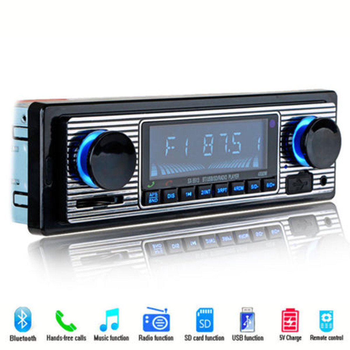 4-Channel Car MP3 Player FM Radio Bluetooth AUX Head Unit LCD Screen Dual knob