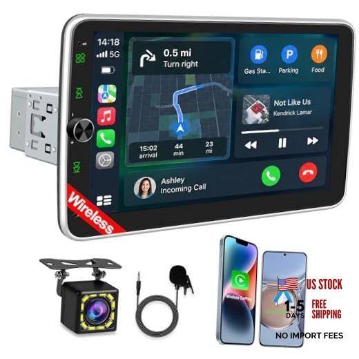 10.1 Inch Single DIN Car Stereo with Bluetooth 5.2, 720×1280, Wireless CarPlay
