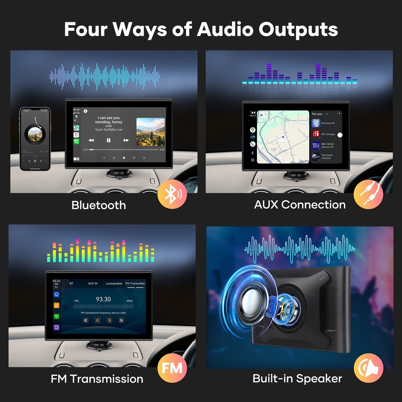 Portable Car Stereo 7 Inch Touch Screen Wireless CarPlay Android Auto Display