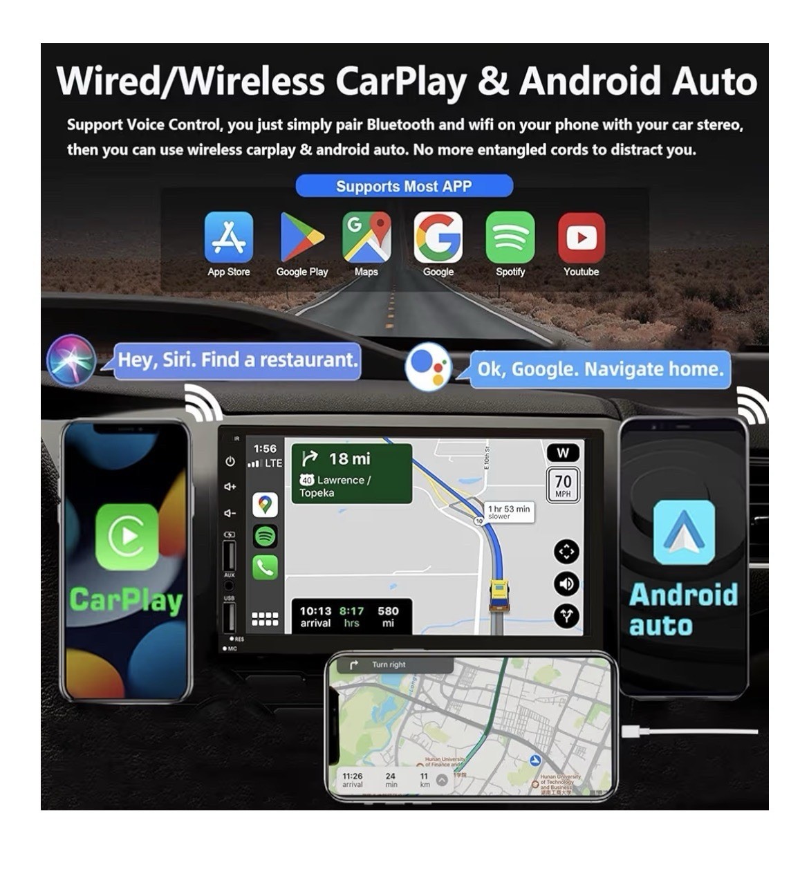 Leadfan Double DIN Car Stereo Apple Carplay Android Radio Support, 7″ HD