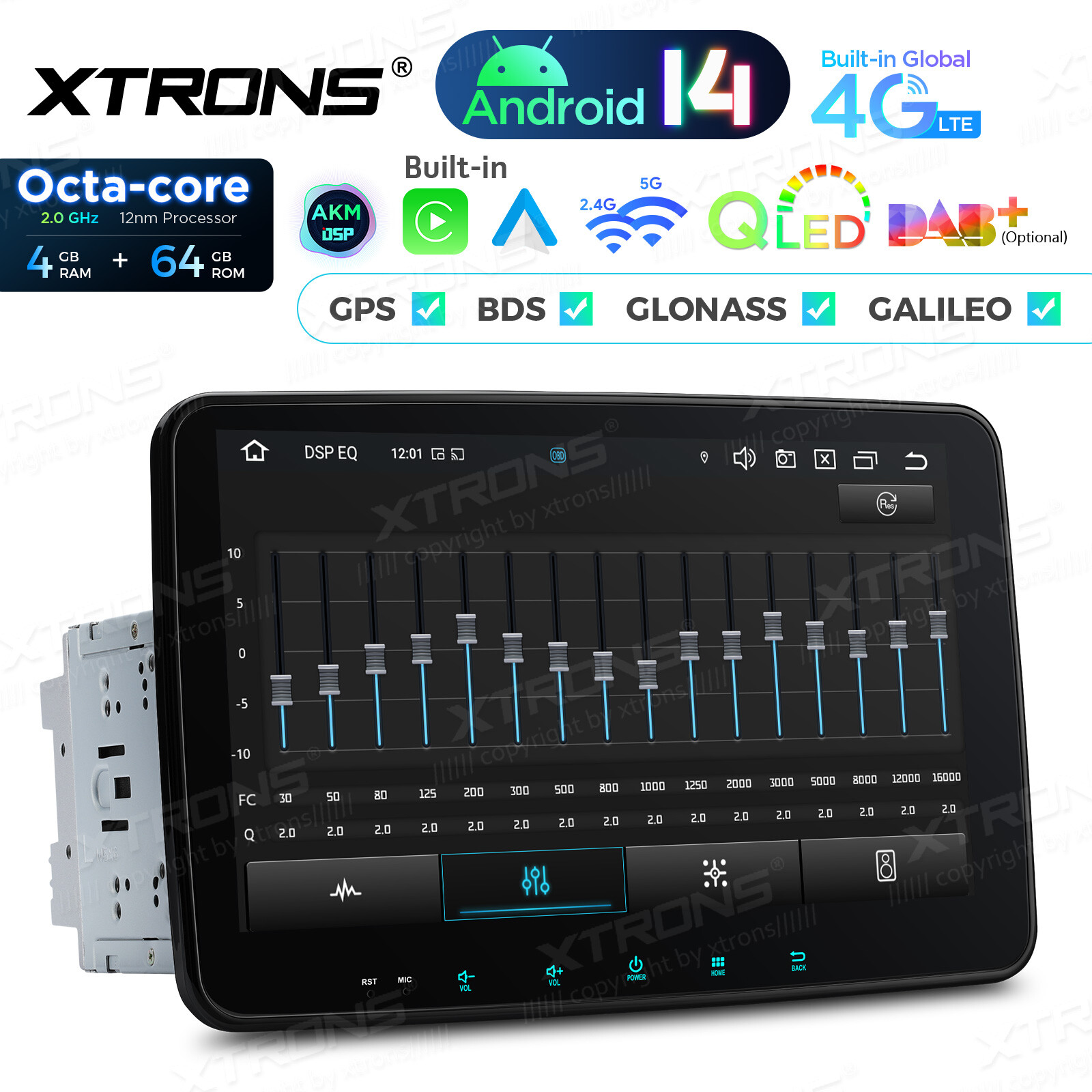 XTRONS 2-DIN 10.1″ Android 14 Car GPS Stereo 8-Core 4+64GB Radio BT5.0 WiFi 4G