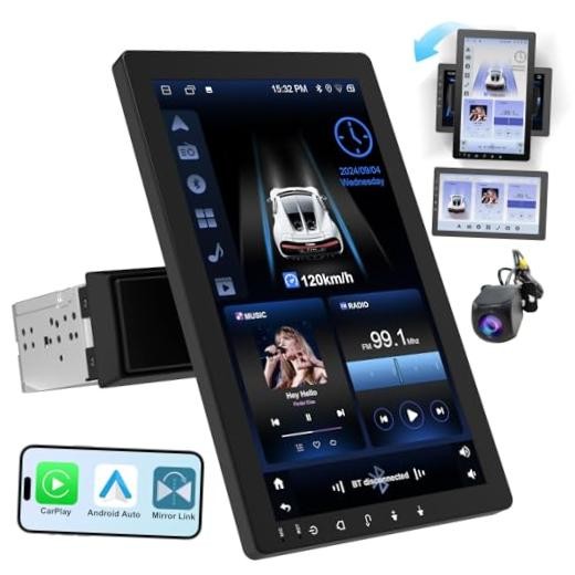 10.1″ Rotatable Touch Screen Car Stereo Single Din – Android 13, Wireless