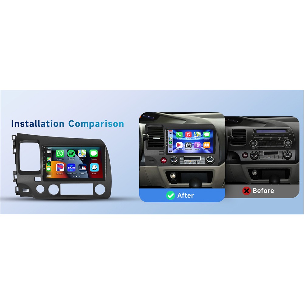 IPS Android 12 Wireless CarPlay Honda Civic 2006-2011 Car Stereo 10.1”