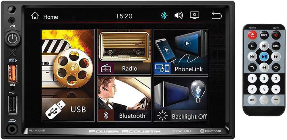 Power Acoustik PL-700HB 7″ Double Din Blue Tooth, USB, AUX, SD Car Stereo