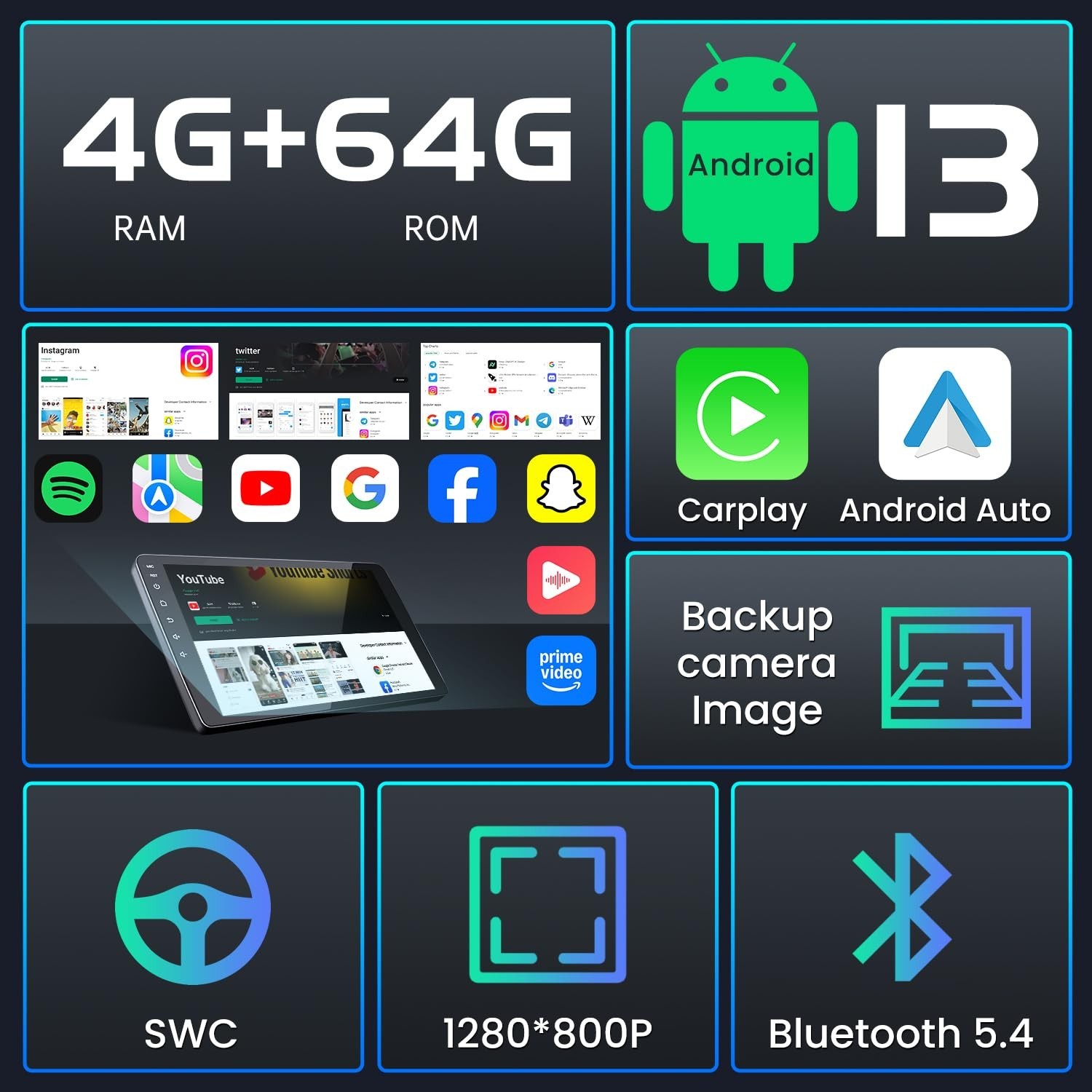 [4G+64G] 5G WiFi Car Radio Stereo for Dodge Challenger 2008-2014: Radio for D…