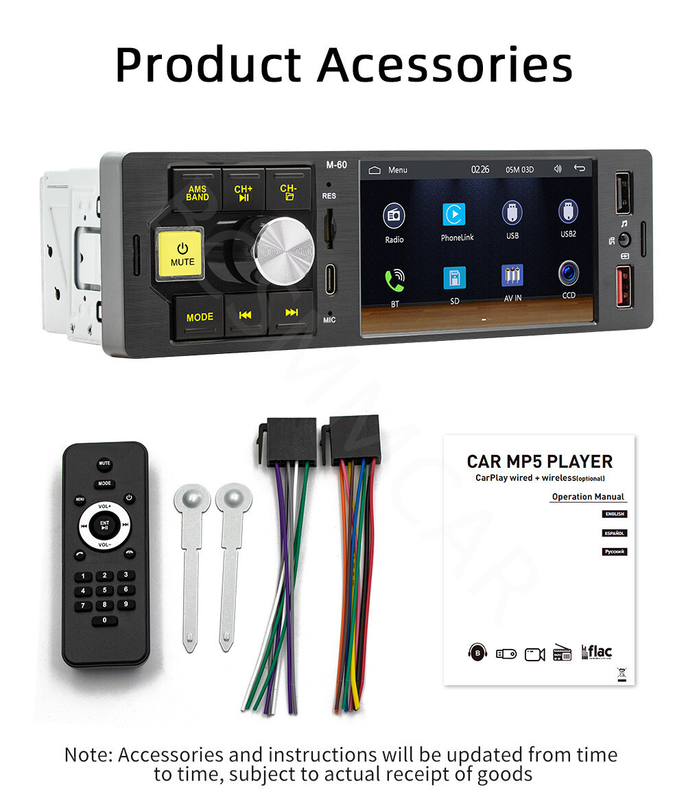 Single Din Car Radio Stereo Media Player 4.1in Touch Screen Bluetooth TF AUX USB