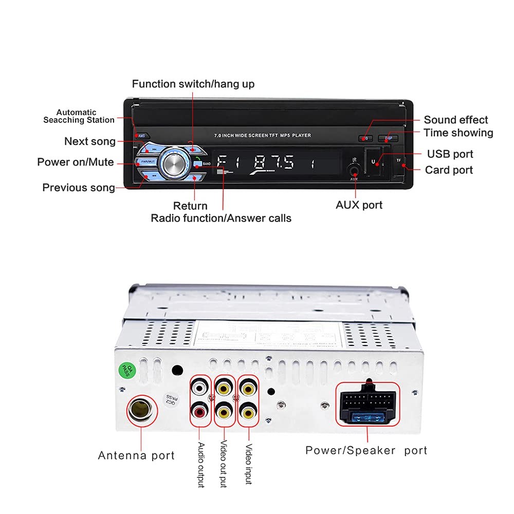 Bluetooth Single Din Car Stereo 7 Inch Retractable Touchscreen Car Radio with…