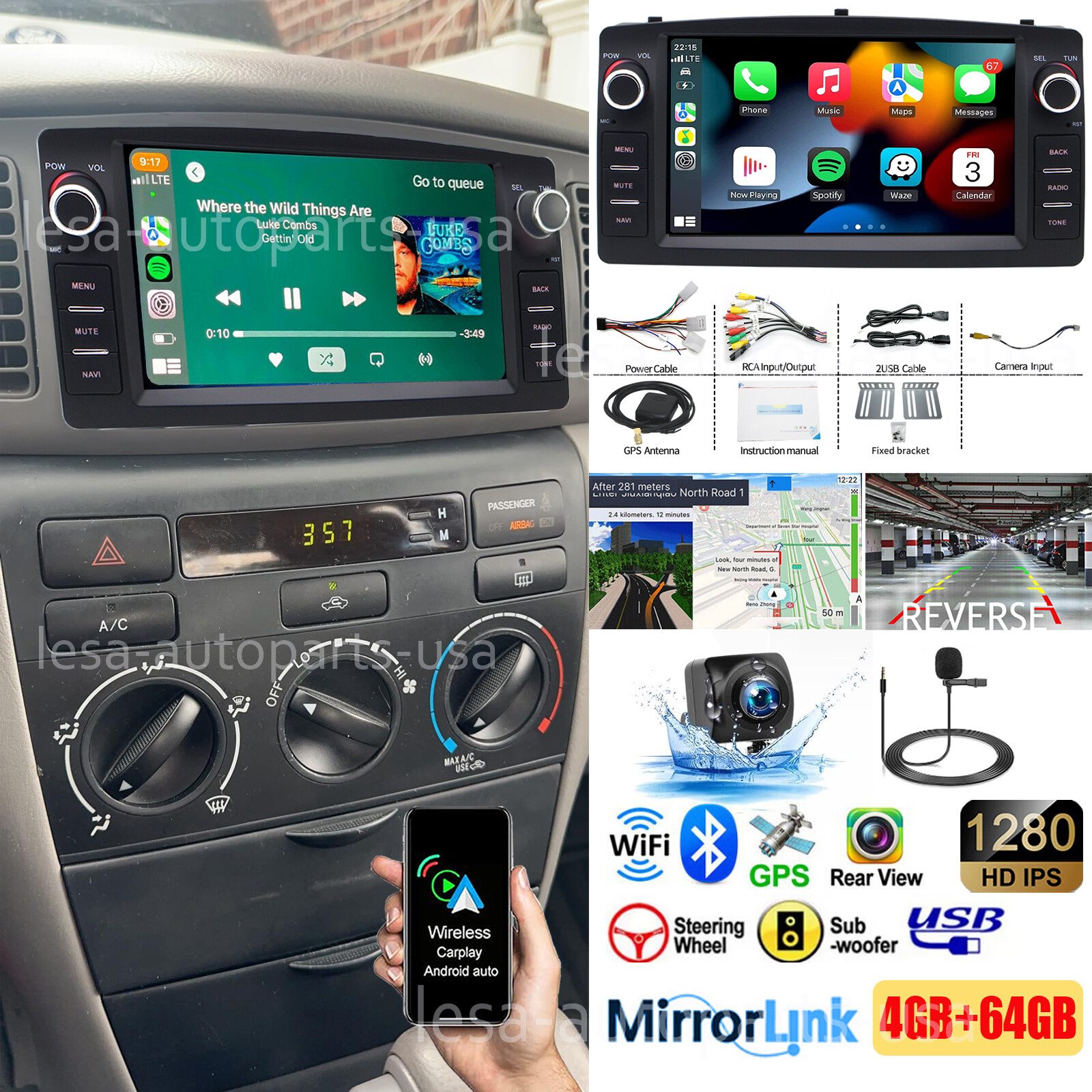 4+64G For Toyota Corolla 2000-2006 WIFI Car Stereo Radio GPS Navi Apple Carplay