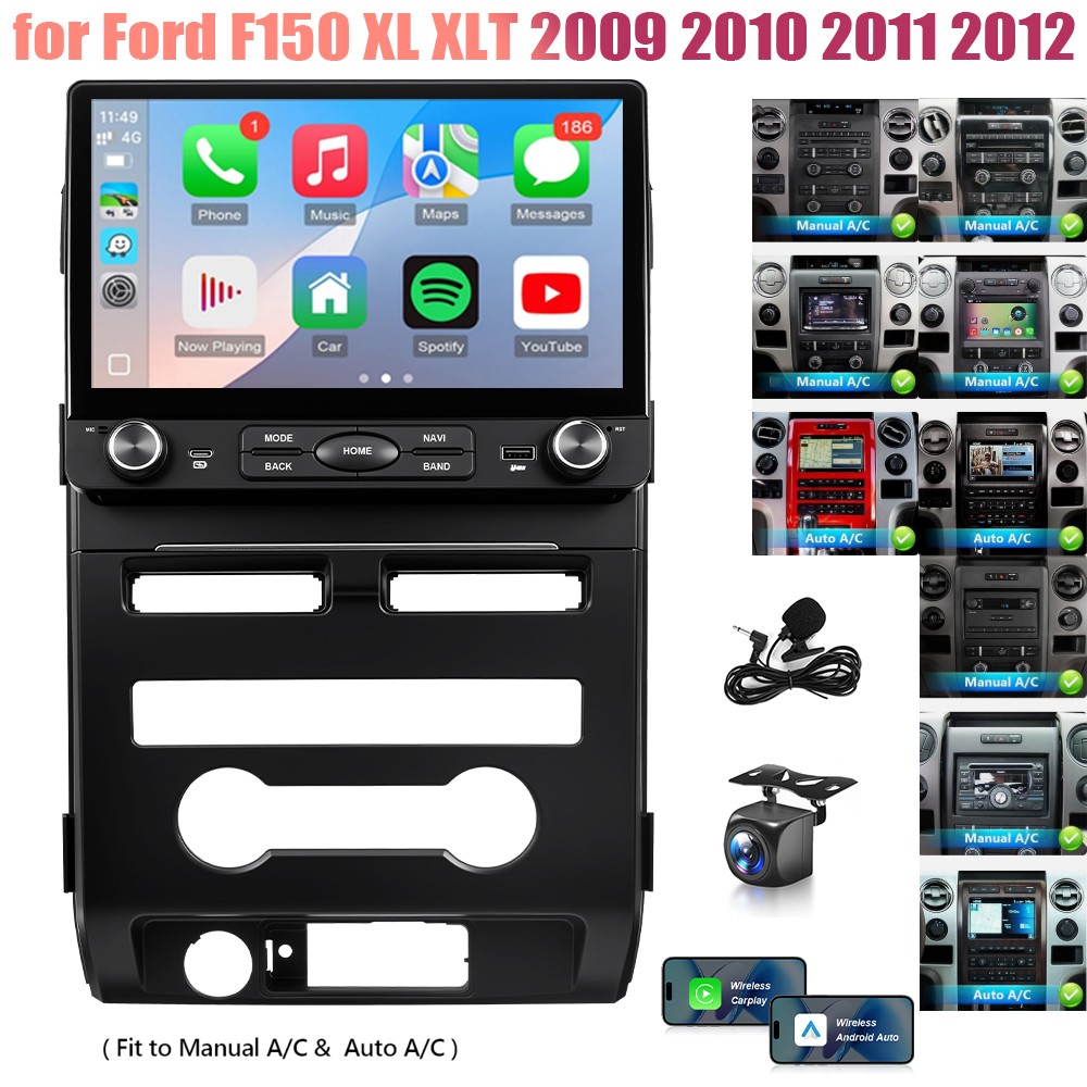 for Ford F150 XL XLT 2009- 2012 Wireless CarPlay 10.2″ Radio Android Auto Stereo