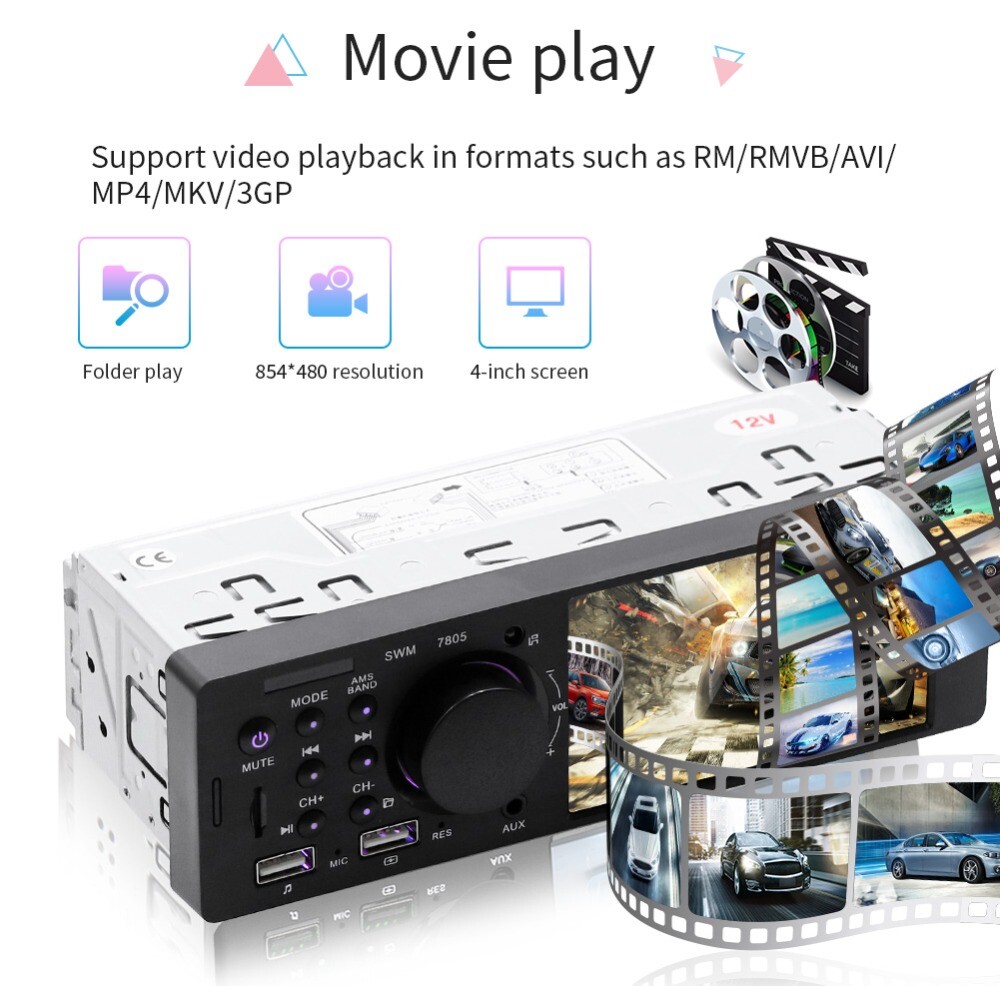 Single 1 Din 4″ Touch Screen Bluetooth TF/USB/AUX MP5 Player Car Stereo Radio