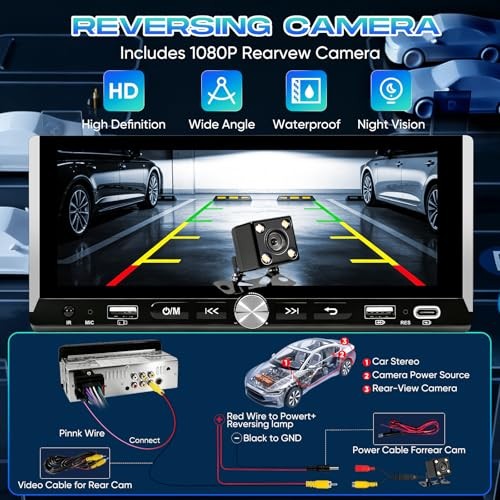 Single Din Car Stereo-Car Radio with Wireless CarPlay & Android Auto,6.9″