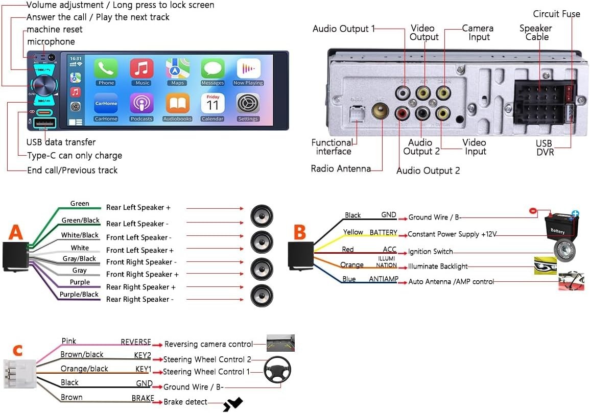 Power Acoustic CP-71WA Single DIN 6.5″ Touchscreen Car Stereo Apple Carplay