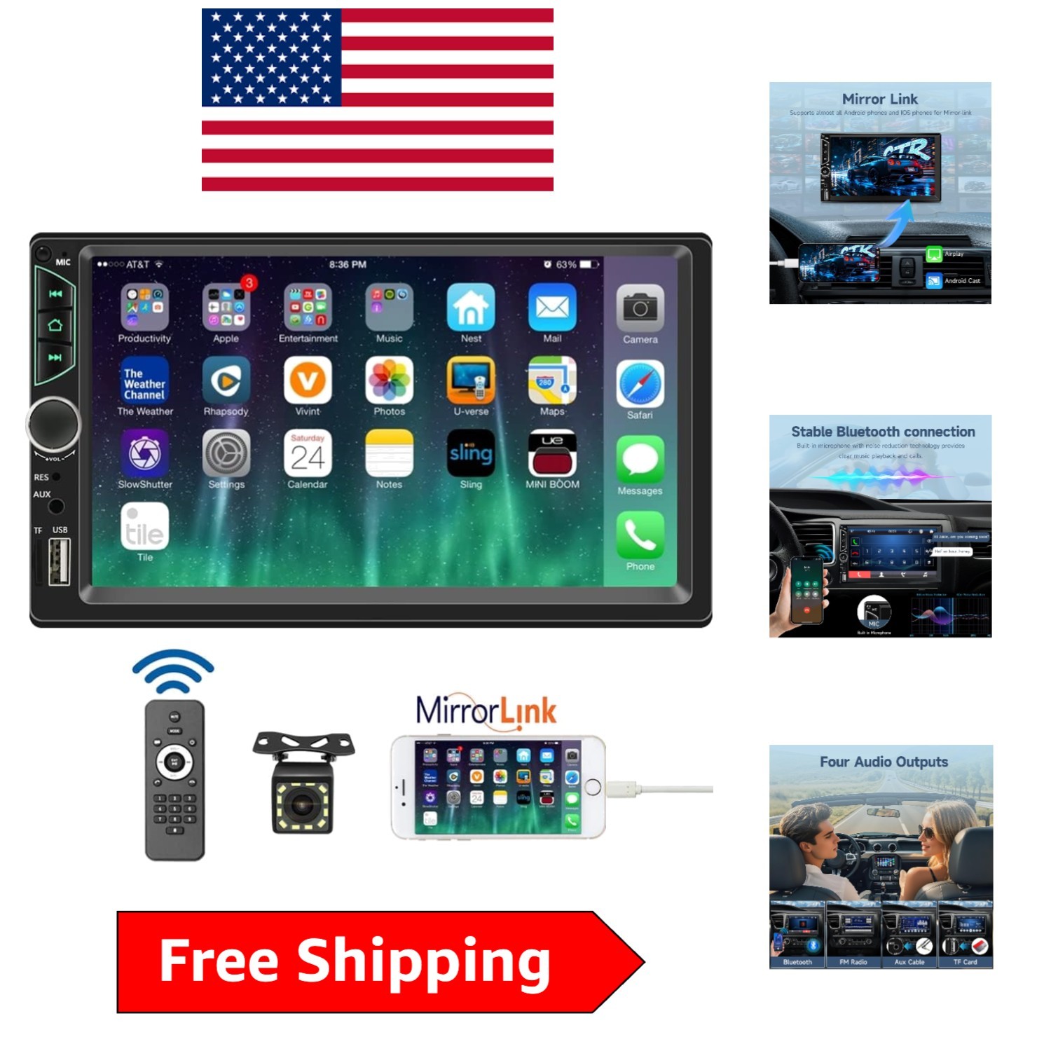 7-Inch HD Touchscreen Car Stereo with FM/MP3/MP4, Bluetooth & Hands-Free Calling