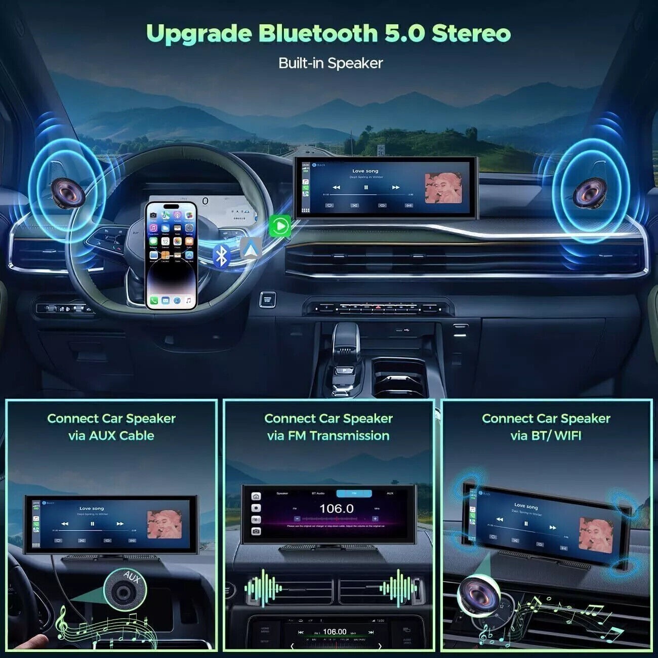 10.26″4K Dash Cam Car Stereo Radio Wireless Apple Carplay&Android Auto+1080P Cam