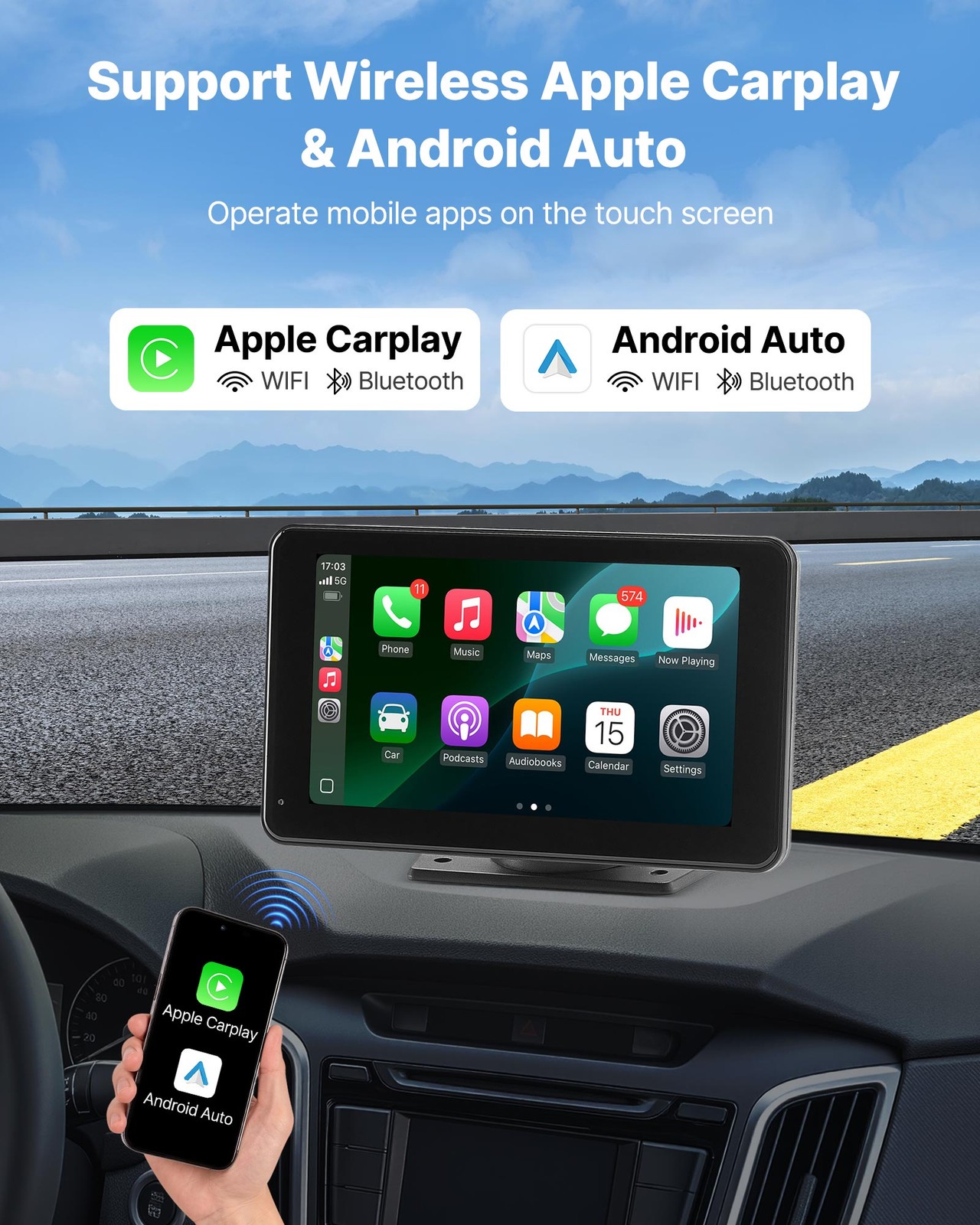 VEVOR 7″ Car Stereo Radio CarPlay Touchscreen GPS WIFI Bluetooth+Rear Camera
