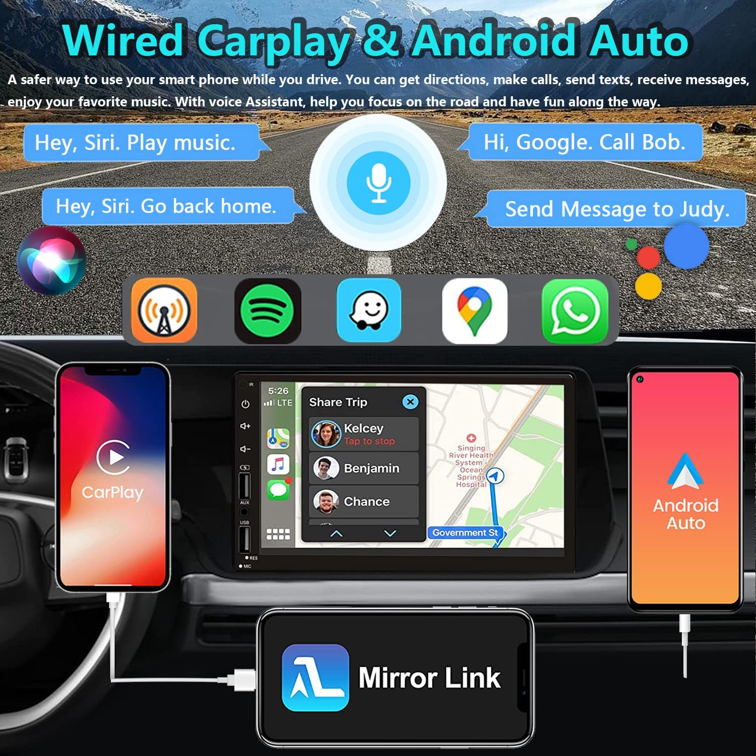 Leadfan Double Din Car Stereo with Dash Cam, Support Apple Carplay and Androi…